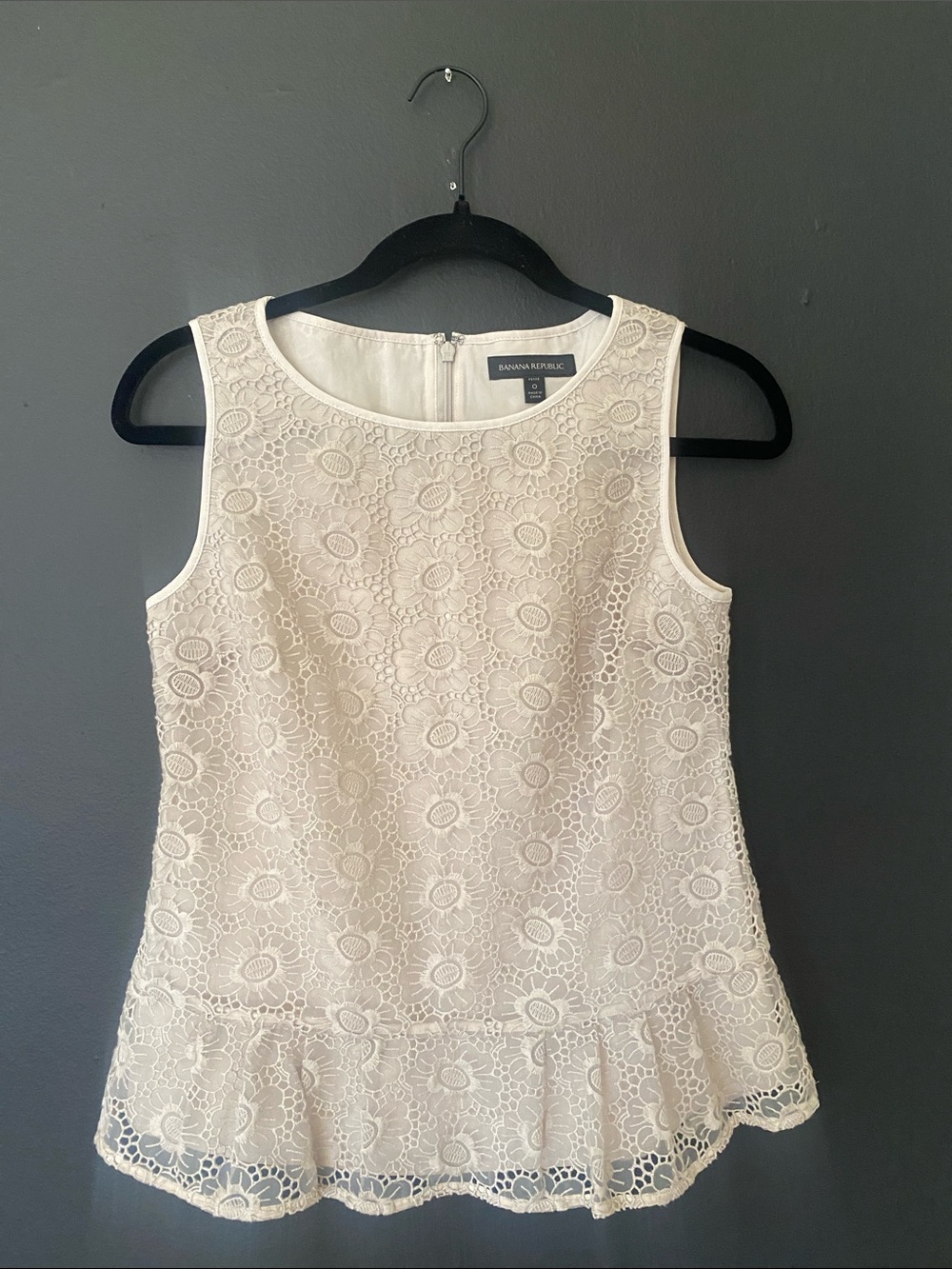 Banana Republic Beige Feminine Floral Lace Peplum Camisole Tank Top